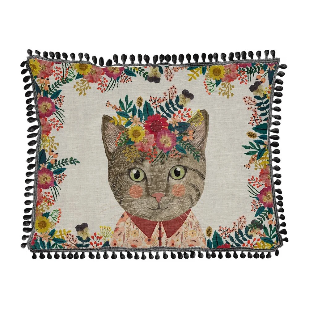 Polštář s příměsí lnu Really Nice Things Floral Cat, 50 x 35 cm v:1411407