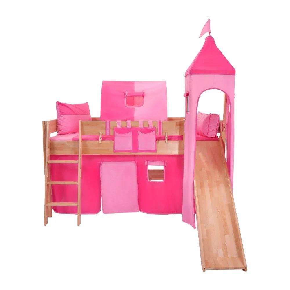 Dětská patrová postel se skluzavkou a růžovým hradním bavlněným setem Mobi furniture Luk, 200 x 90 cm v:1071702