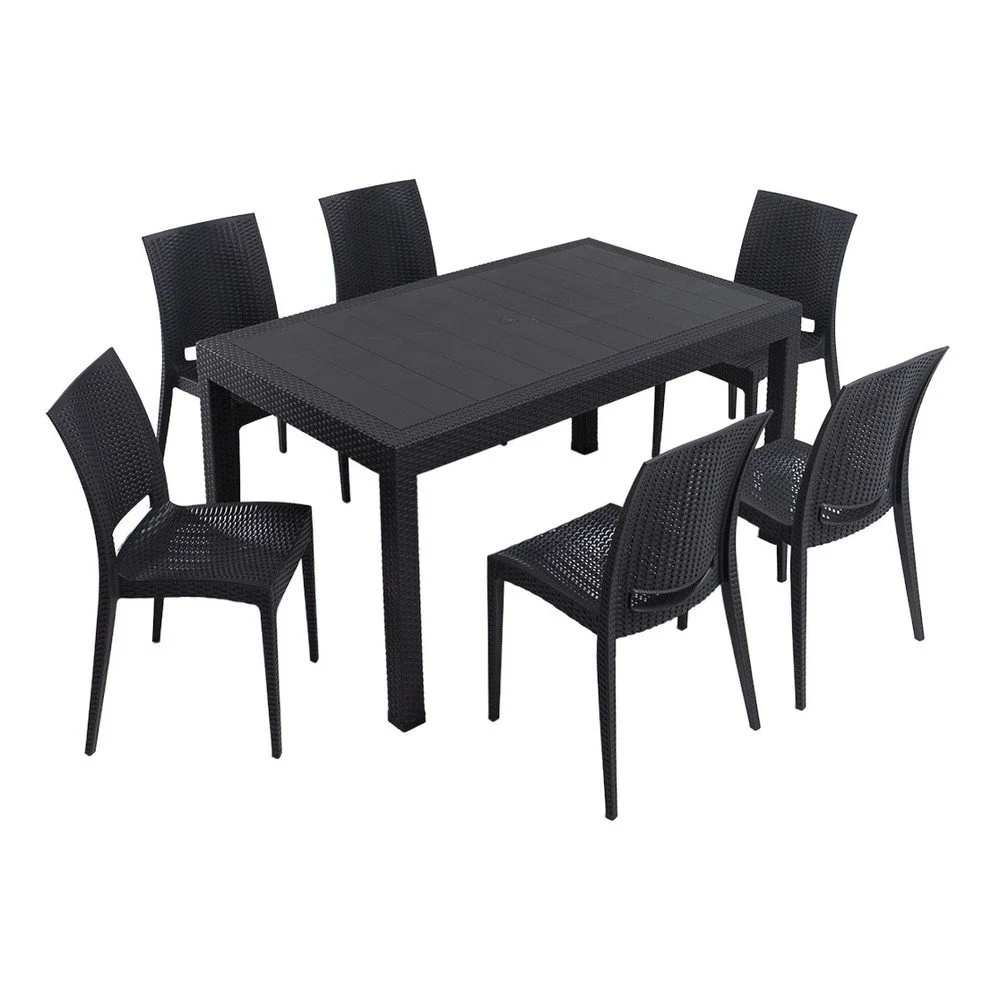 Antracitový zahradní jídelní set z umělého ratanu pro 6 Rattan – Floriane Garden v:1669266 Antracitový zahradní jídelní set z umělého ratanu pro 6 Rattan – Floriane Garden v:1669266