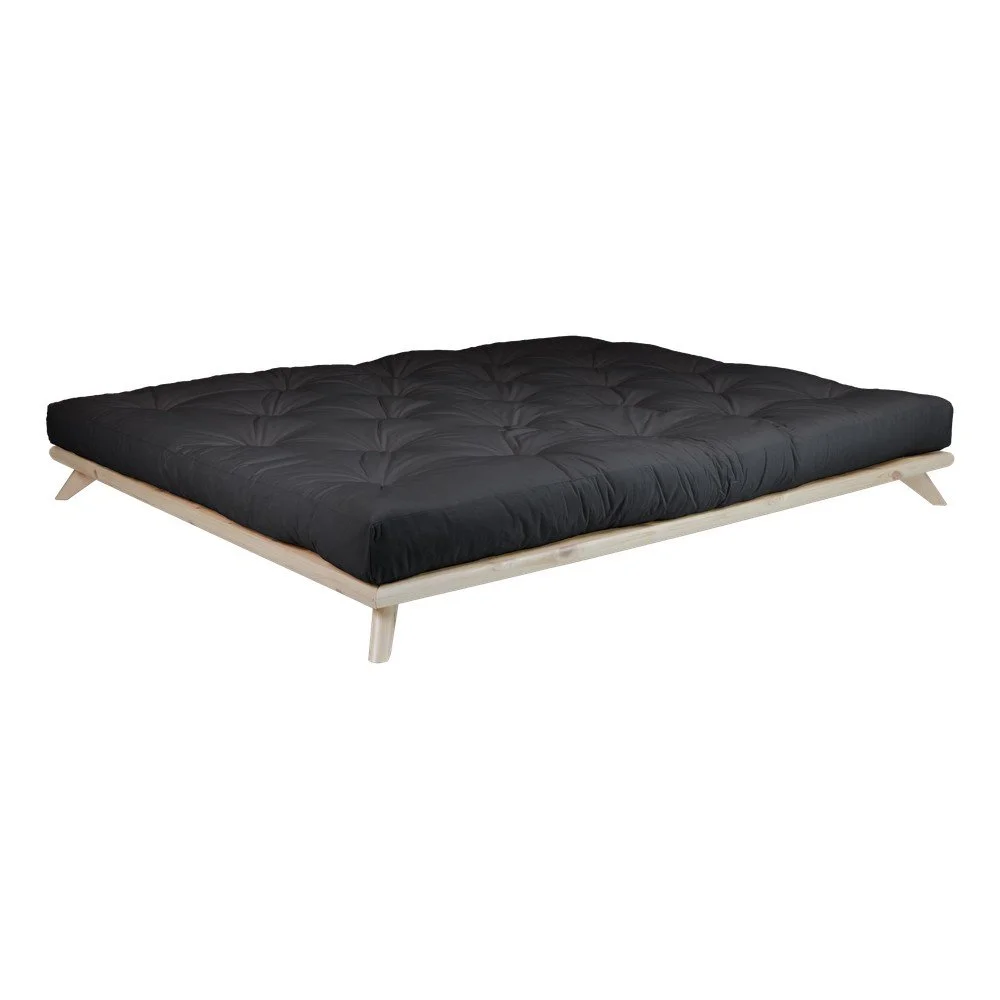 Dvoulůžková postel z borovicového dřeva s matrací Karup Design Senza Double Latex Natural Clear/Black, 140 x 200 cm v:1309034