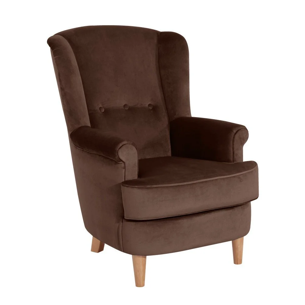 Hnědé sametové křeslo ušák Max Winzer Kendra Velvet v:904158
