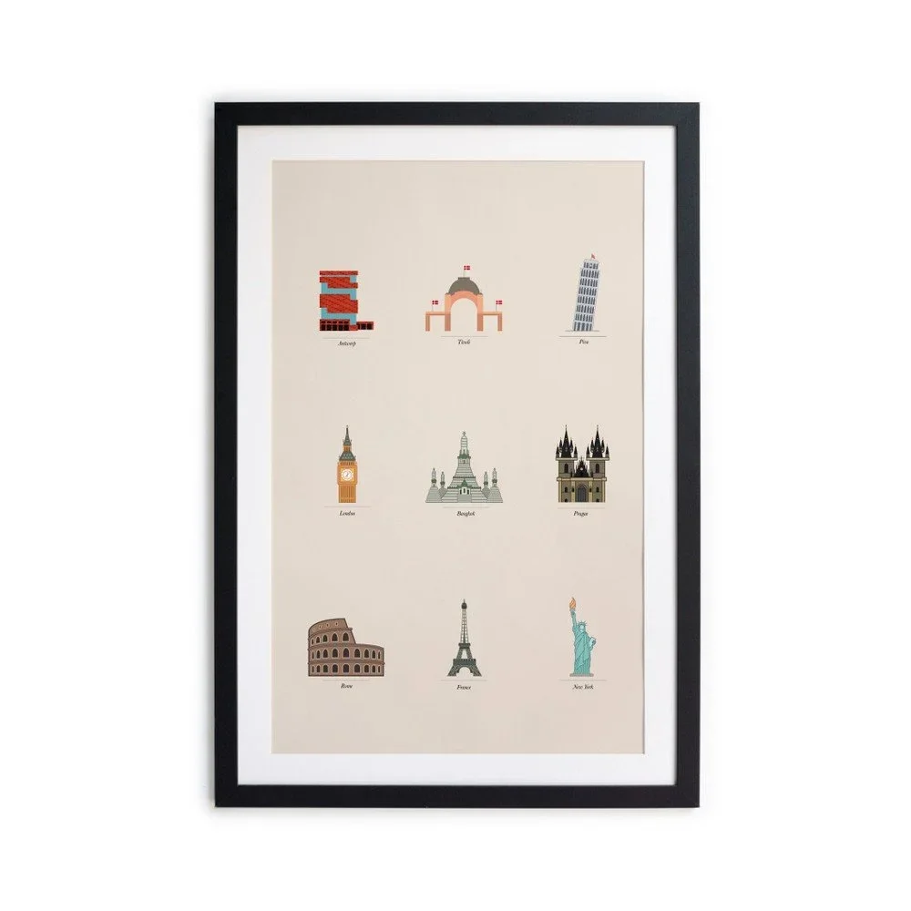 Plakát v rámu z africké vrby Really Nice Things Famous Buildings, 40 x 30 cm v:1262368