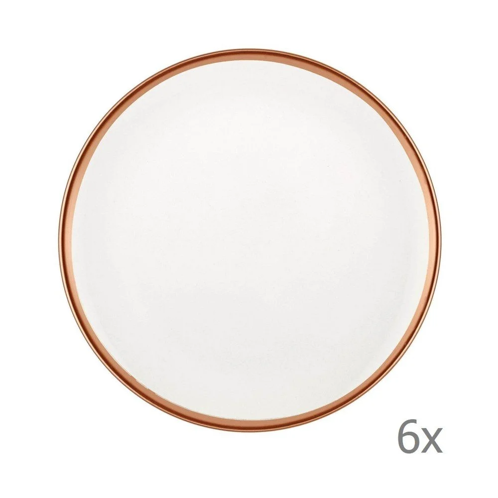 Sada 6 bílých porcelánových dezertních talířů Mia Halos Bronze, ⌀ 19 cm v:1343557
