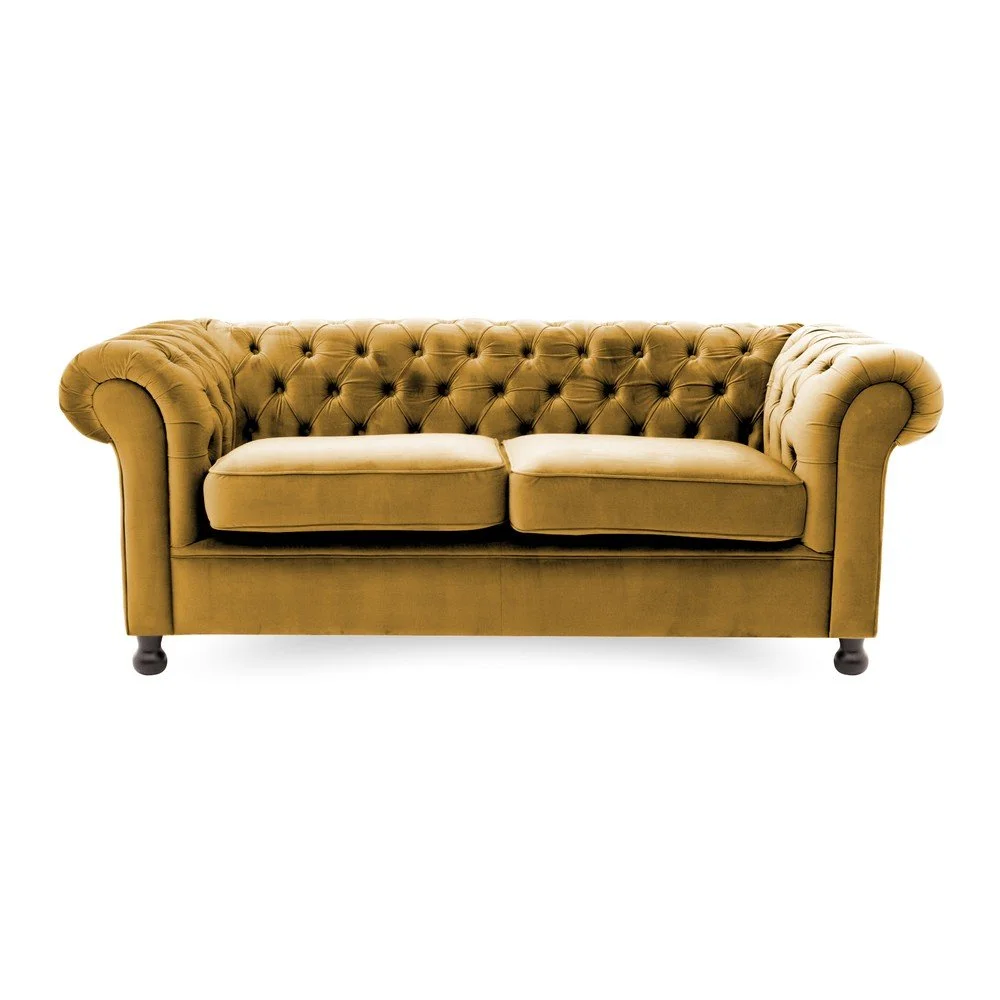 Tmavě žlutá trojmístná pohovka Vivonita Chesterfield v:1084490