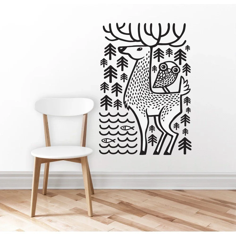 Nástěnná samolepka Deer and Owl, 70x100 cm v:694870