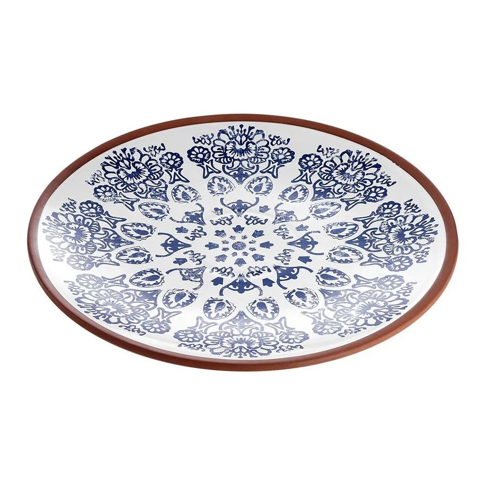 Terakotový kulatý servírovací talíř s modrým vzorem Ladelle Tapas, ⌀ 35 cm v:958054