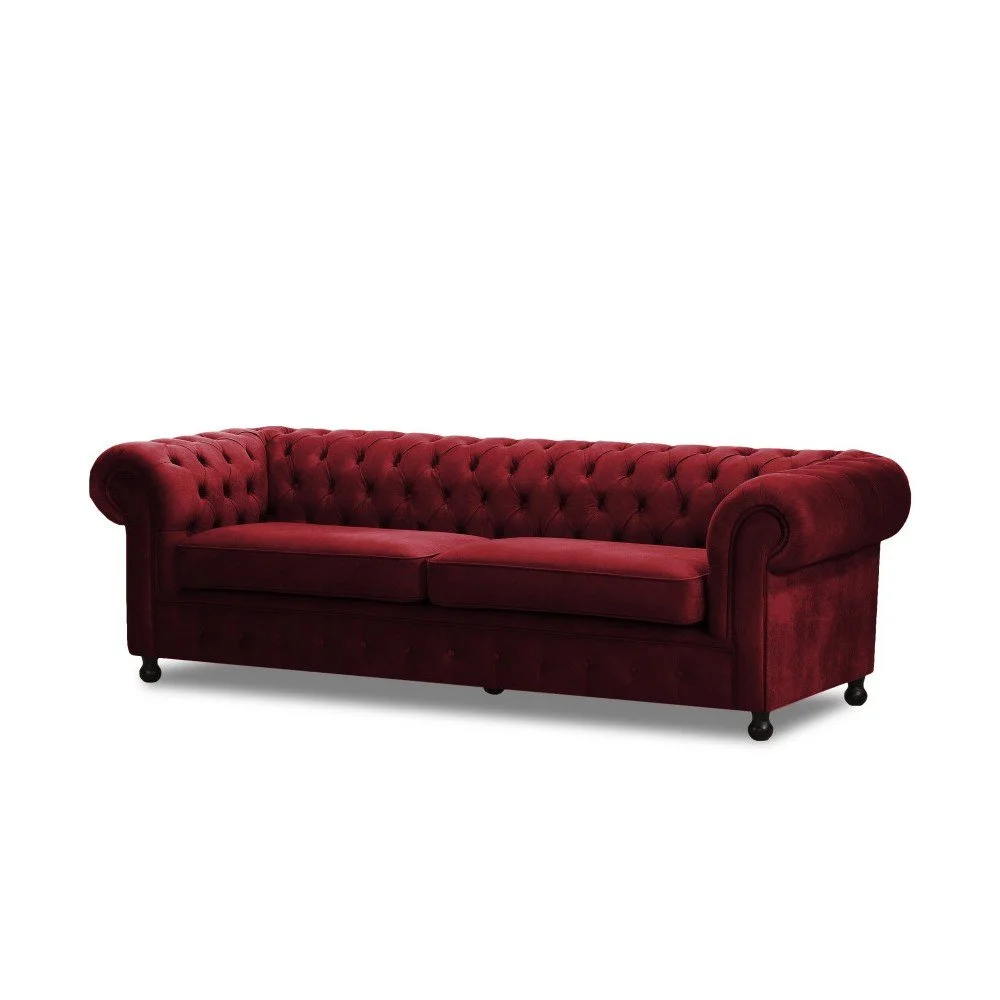 Červená pohovka pro tři Wintech Chesterfield v:820864