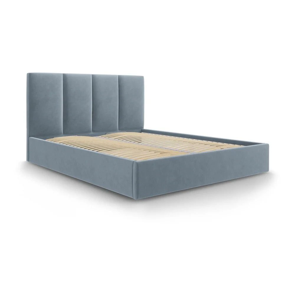 Světle modrá čalouněná dvoulůžková postel s úložným prostorem s roštem 160x200 cm Juniper – Mazzini Beds v:1420985