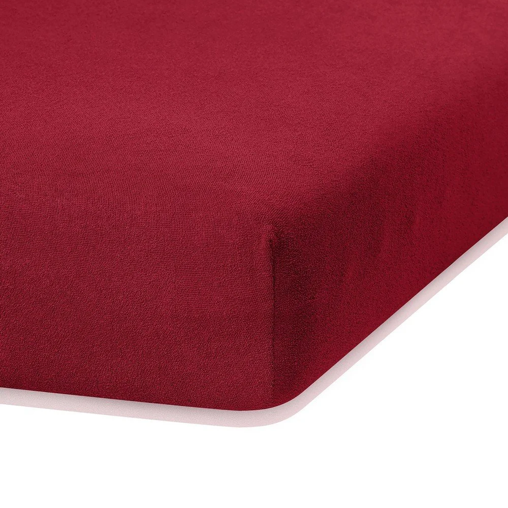 Tmavě červené elastické prostěradlo s vysokým podílem bavlny AmeliaHome Ruby, 120/140 x 200 cm v:1279330