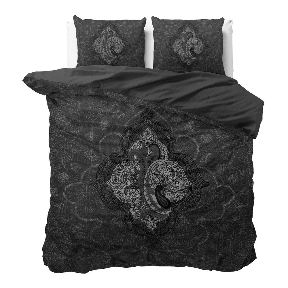 Tmavě šedé povlečení z mikroperkálu na dvoulůžko Sleeptime Modern Paisley, 200 x 220 cm v:938572