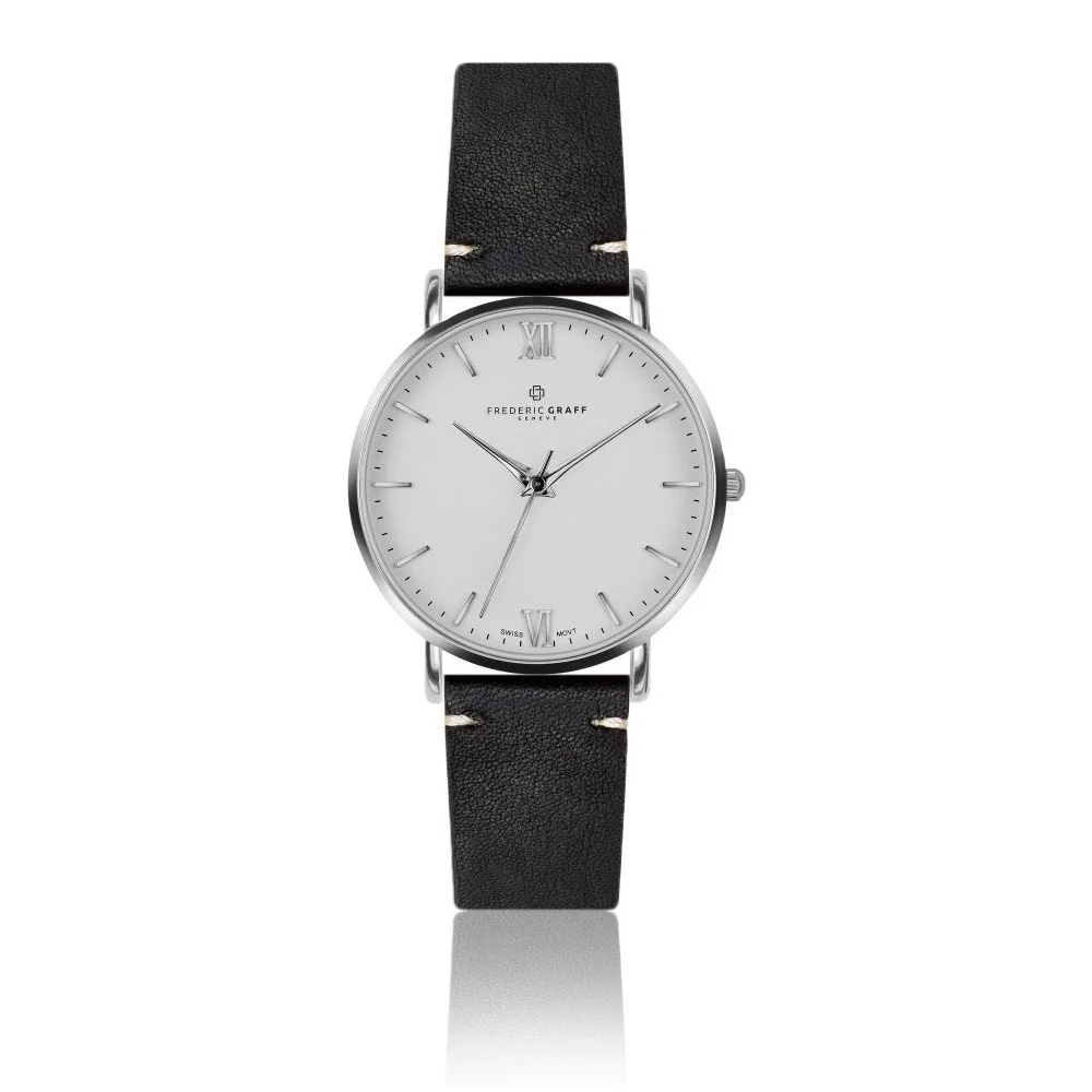 Pánské hodinky s černým páskem z pravé kůže Frederic Graff Silver Dent Blanche Black v:996940