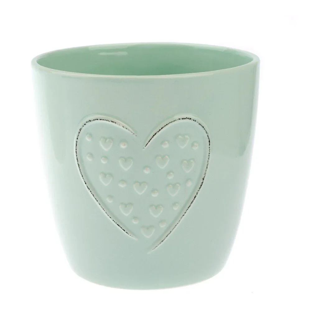 Světle zelený keramický květináč Dakls Hearts Dots, výška 14,8 cm v:1224364