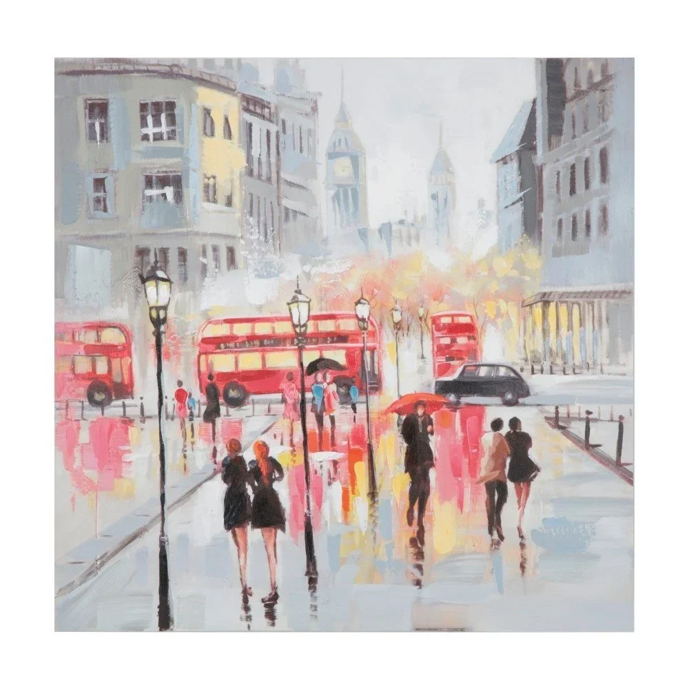 Ručně malovaný obraz v rámu z borovicového dřeva Mauro Ferretti Rain London, 100 x 100 cm v:1227226