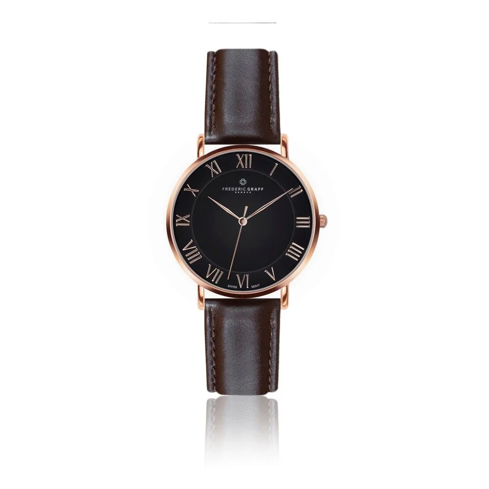 Pánské hodinky s tmavě hnědým páskem z pravé kůže Frederic Graff Rose dom Dark Brown Leather v:996896