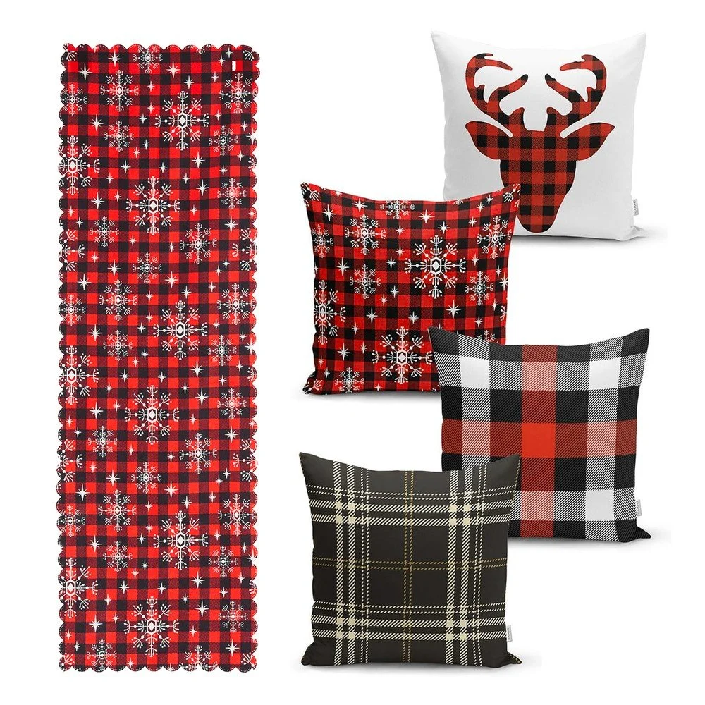 Sada 4 vánočních povlaků na polštář a běhounu na stůl Minimalist Cushion Covers Snowflake v:1386793