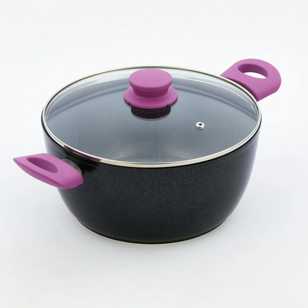 Hrnec s pokličkou a fialovými úchyty Bisetti Black Diamond, 24 cm v:823942