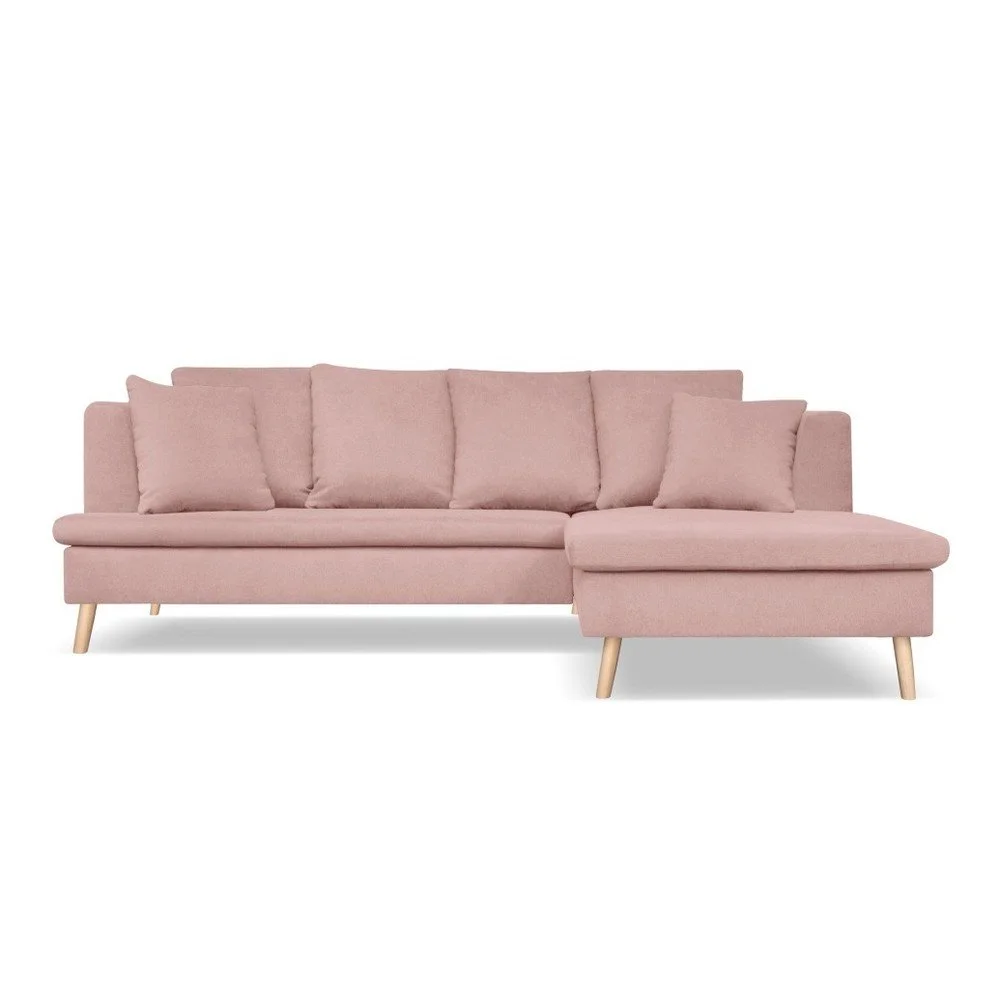 Světle růžová pohovka pro čtyři s lenoškou na pravé straně Cosmopolitan design Newport v:760250