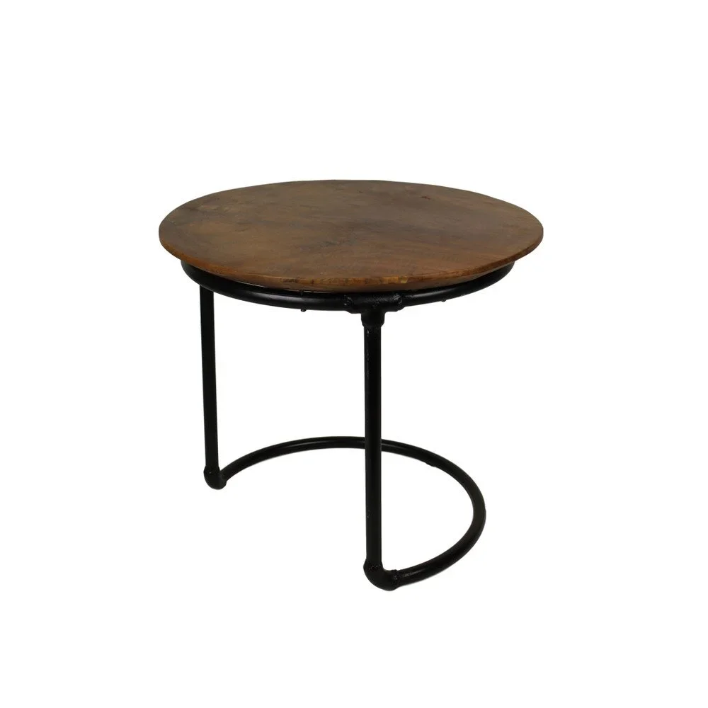 Odkládací stolek s deskou z teakového dřeva HSM collection Pipe, ⌀ 48 cm v:929702