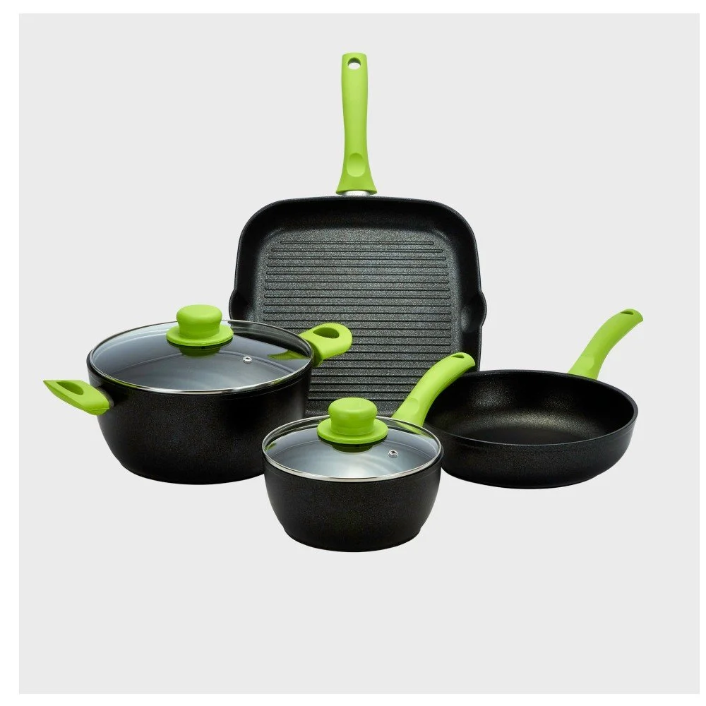 6dílný set nádobí s poklicemi a zelenými úchyty Bisetti Black Diamond v:1047812