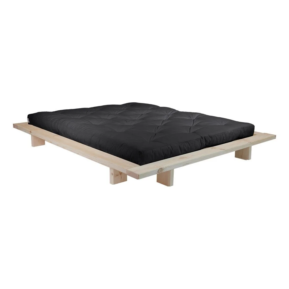 Dvoulůžková postel z borovicového dřeva s matrací Karup Design Japan Comfort Mat Raw/Black, 140 x 200 cm v:1309178