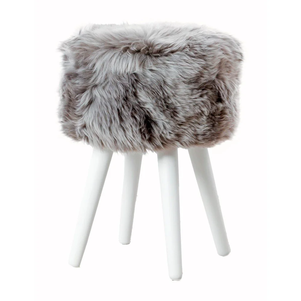 Stolička se šedým sedákem z ovčí kožešiny Native Natural White, ⌀ 30 cm v:1406293