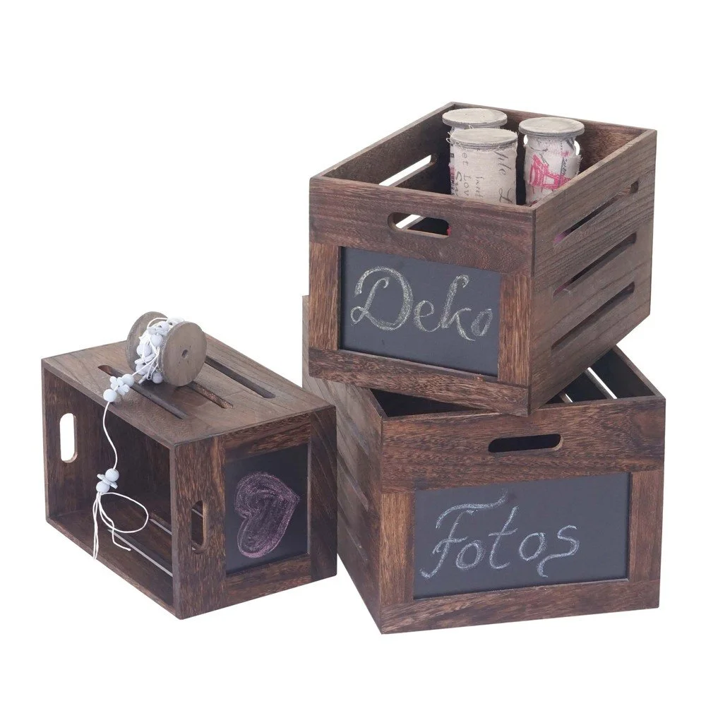 Sada 3 dřevěných bedýnek Mendler Shabby Antibes v:724174