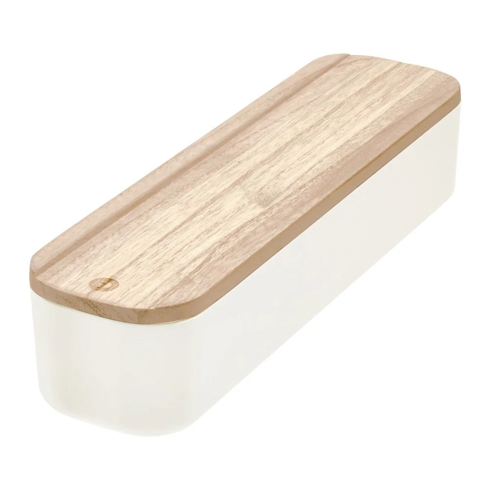 Bílý úložný box s víkem ze dřeva paulownia iDesign Eco, 9 x 36,5 cm v:1387517