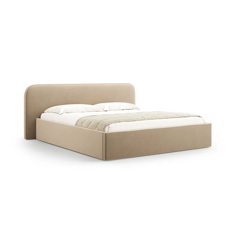 Taupe čalouněná dvoulůžková postel s úložným prostorem s roštem 200x200 cm Elizabeth – Micadoni v:1764040