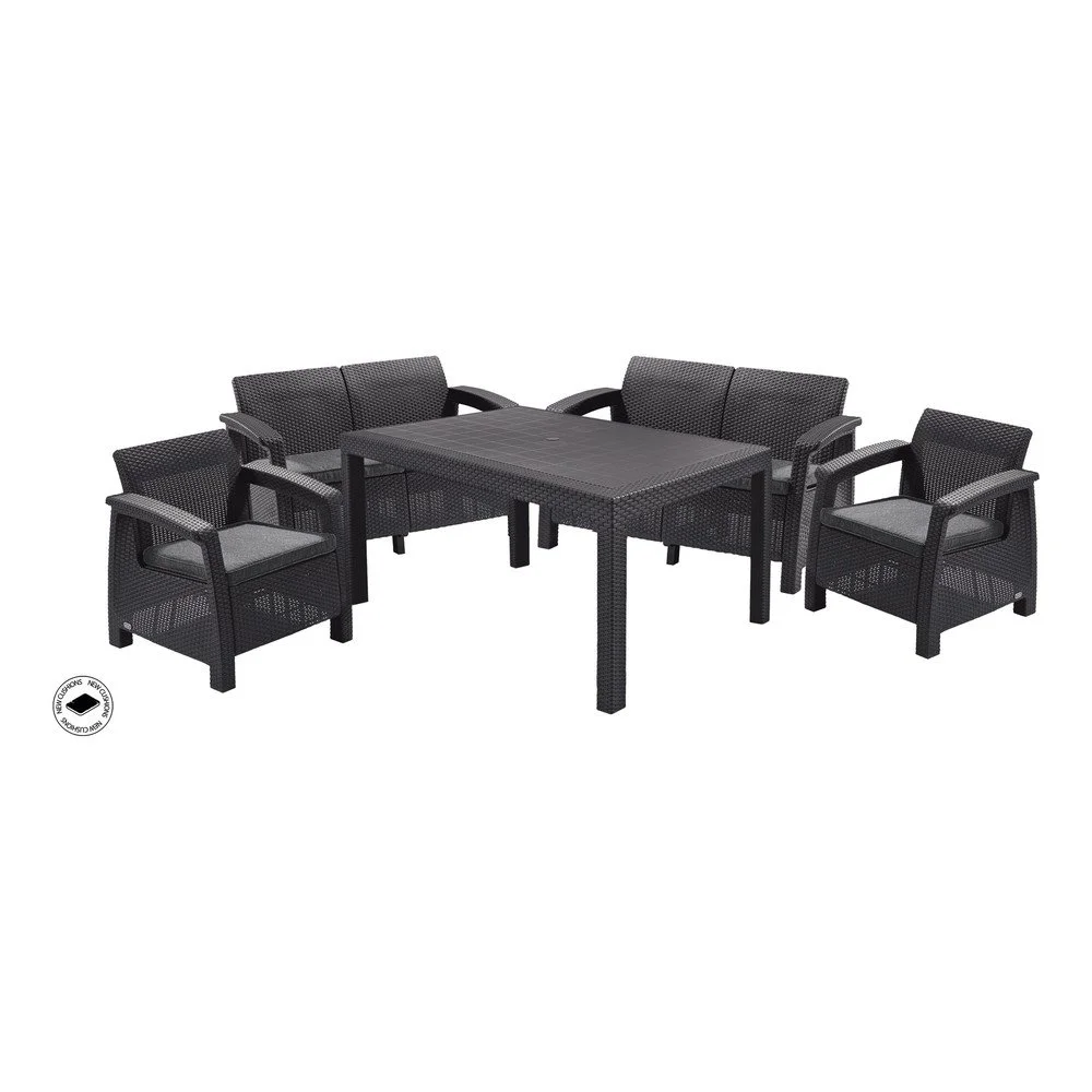 Antracitový zahradní lounge set z umělého ratanu pro 6 Corfu – Keter v:1738054