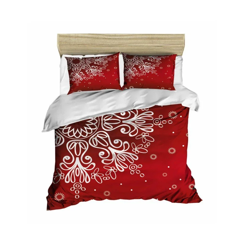 Sada povlečení a prostěradla na dvoulůžko Red Snowflake, 200 x 220 cm v:941070