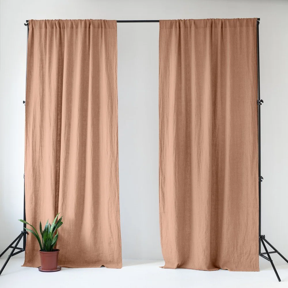 Růžový/hnědý lněný závěs 140x330 cm Cafe Creme – Linen Tales v:1795664