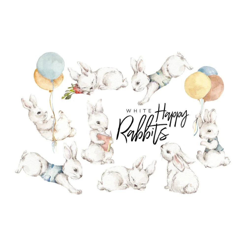 Sada 8 nástěnných samolepek Dekornik White Happy Rabbits v:1166174
