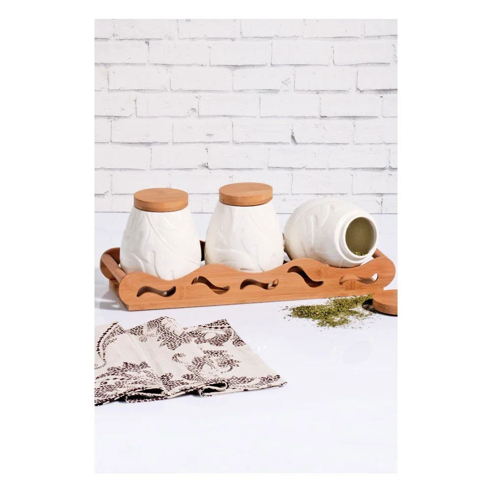 Set 3 porcelánových dóz s bambusovým podnosem Fannoula v:1268502
