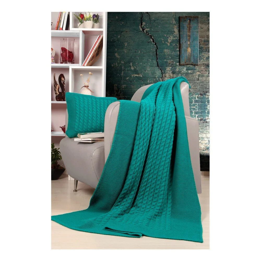Set tyrkysového přehozu a polštáře Kate Louise Tricot Blanket Set Sultan v:1255012