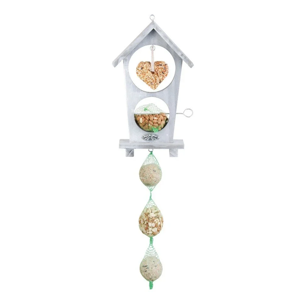 Bílé dřevěné krmítko s háčkem Esschert Design Duo, výška 33 cm v:967418
