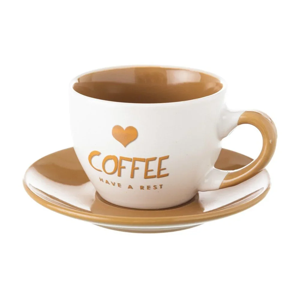 Béžovobílý kameninový hrneček s podšálkem Unimasa Coffee, 220 ml v:911478