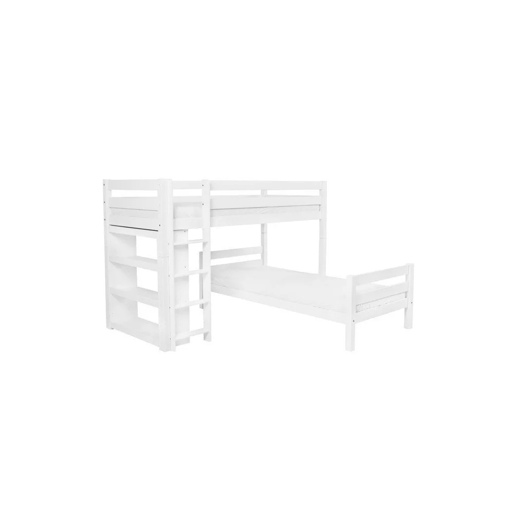 Bílá dětská patrová postel z masivního bukového dřeva Mobi furniture Emil, 200 x 90 cm v:992186