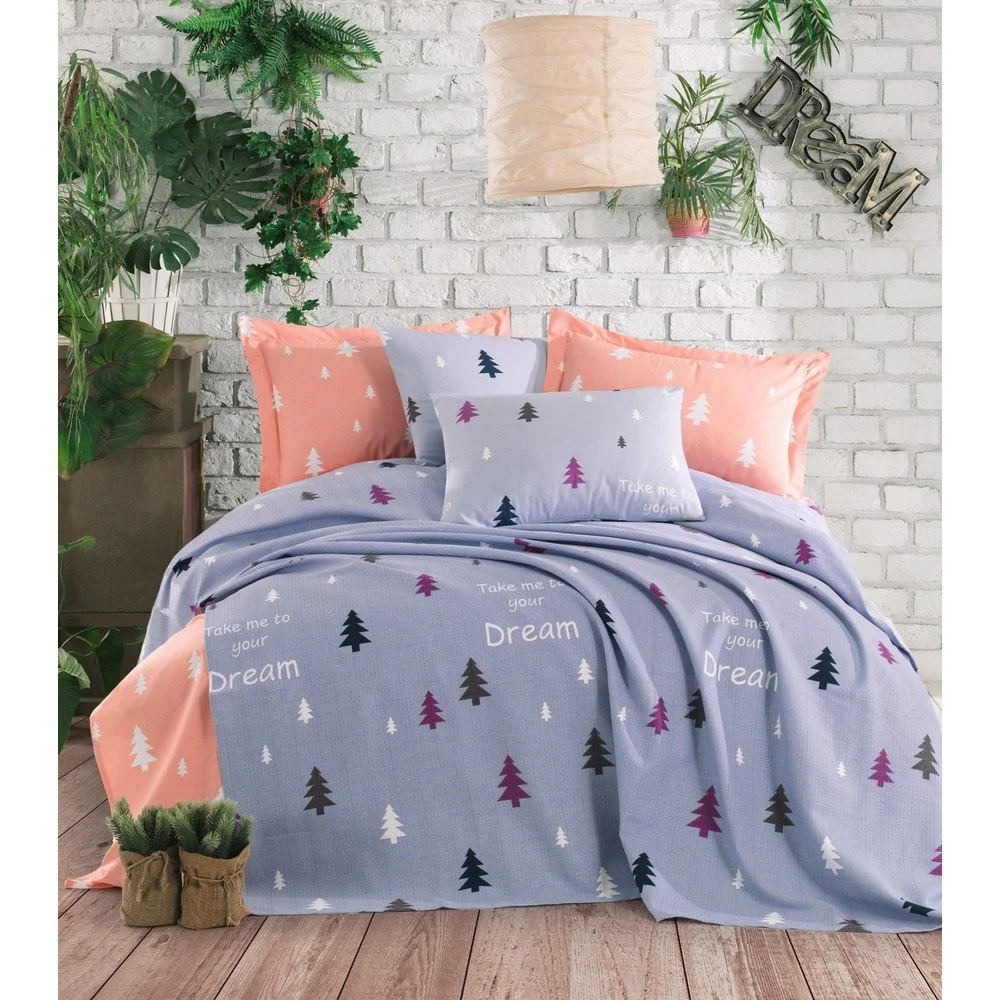 Set přehozu a 2 povlaků na polštáře EnLora Home Takeme Light Blue, 200 x 235 cm v:1332468