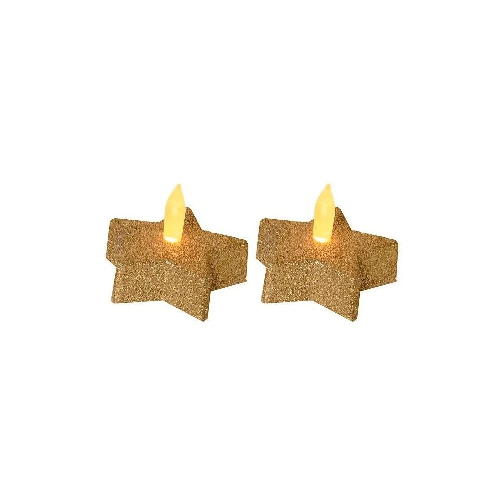 Sada 2 LED zlatý svíček s glitry Star v:696446