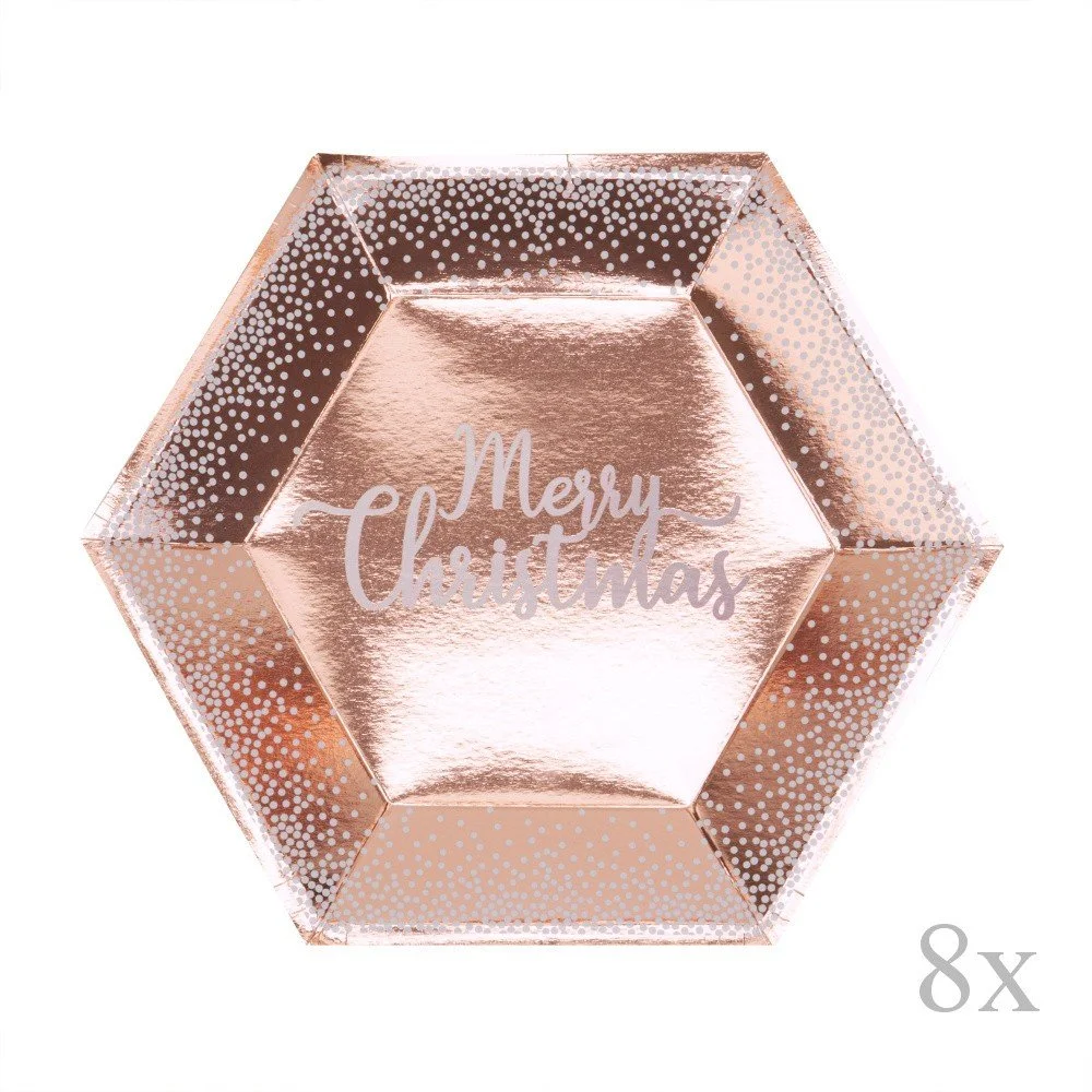 Sada 8 vánočních papírových tácků v barvě růžového zlata Neviti Merry Christmas Dots, ⌀ 27 cm v:1318160