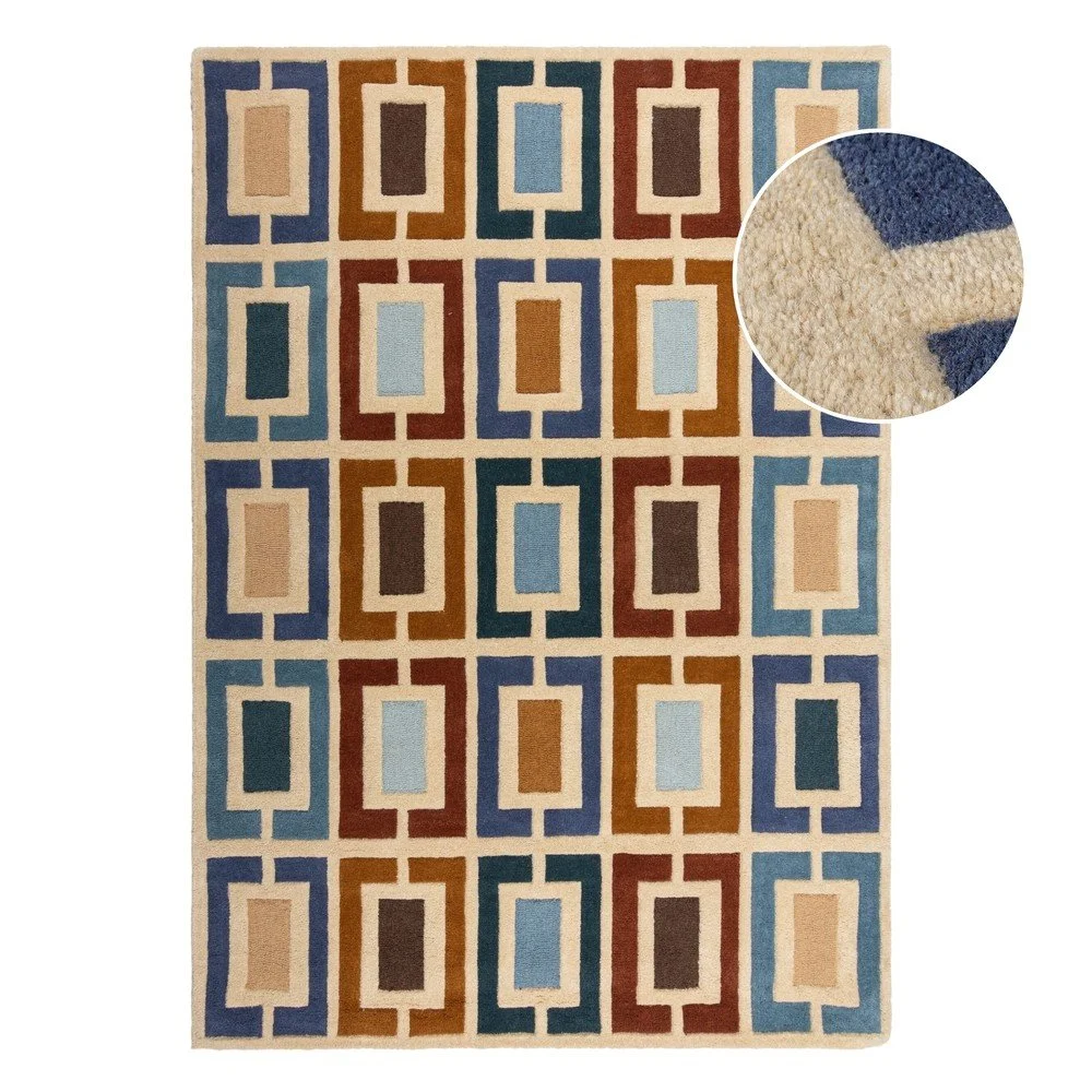 Modro-oranžový ručně tkaný vlněný koberec 120x170 cm Retro Blocks – Flair Rugs v:1687560